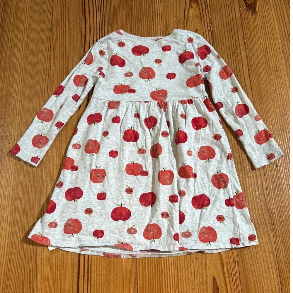 Old‎ Navy Apple Print Dress Kids Gray Red Long Sleeve Fruit School SIZE 5T